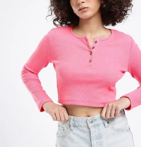 Pink Ribbed Button-Front Top