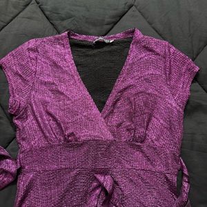 Metallic Purple V-Neck Tie-Waist Top