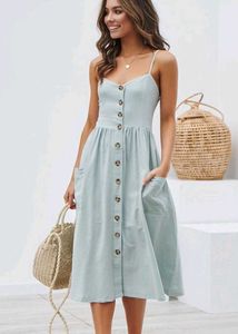 "Bebop Linen-Blend Button-Front Sundress"