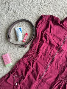 Burgundy Zip-Up Romper jumpsuit