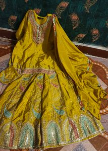 Elegant Yellow Sharara Suit with parsh and duppata