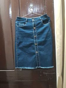 Denim Button-Front Skirt