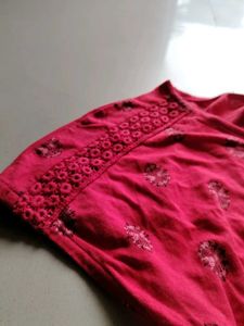 Embroidered Coral Red Boho Top