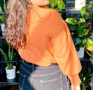 Orange Knit Pullover Sweater