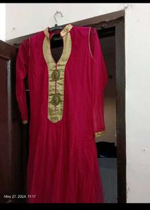 Red &amp; Gold Anarkali Dress