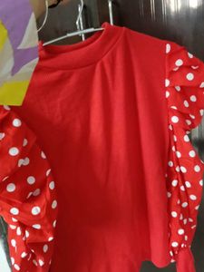 Red Polka Dot Sleeve Top