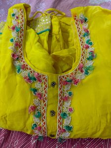Festive Yellow Organza Kurta N Pants