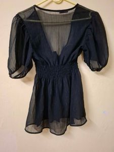 Sheer Black V-Neck Top