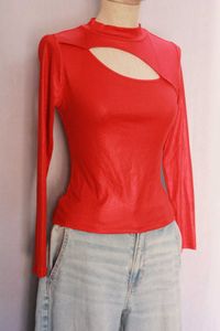 Red Cutout Mock Neck Top