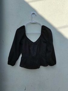 Women Cotton Black Striped Seersucker Bardot Top