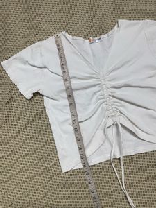 White Ruched Drawstring Top