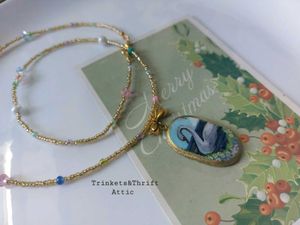 Enchanted Swan Lake II Clay Pendant Necklace