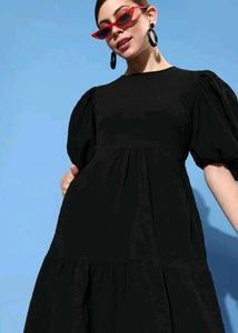 Black Mini Dress with Puff Sleeves