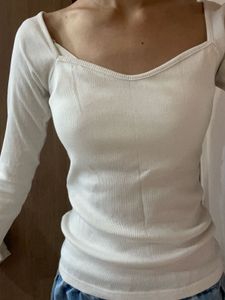 Ribbed Sweatheart Neck Top