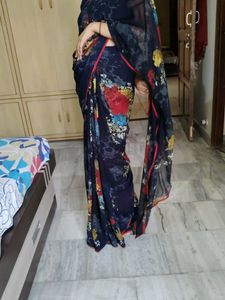 Navy Blue Georgette Saree–Lightweight, Comfortable