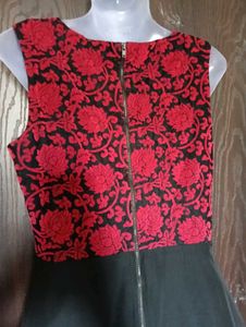 Red &amp; Black Floral Embroidered Dress