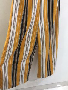 Bow Mustard Yellow Striped Jumpsuit Pant