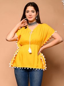 RiTSU Yellow Pom-Pom Kaftan Top