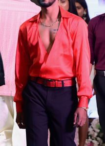 Men's Red Satin Style Shirt
