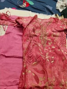 Pink Floral Embroidered Kurta Set