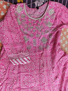 Pink Printed Anarkali Kurta Set
