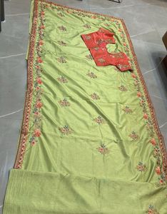 Elegant Green Floral Embroidered Saree