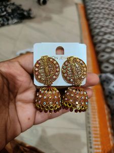 Colourful Jhumka With Stone