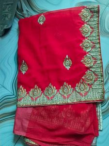 Red Embellished Saree