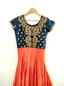 Orange And Navy Blue Kurti Set ( Women)