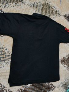 Men Black Cotton Mix Polo Tshirt