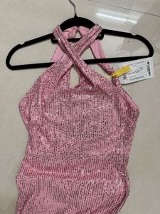 Pink Sequin Halter Maxi Dress