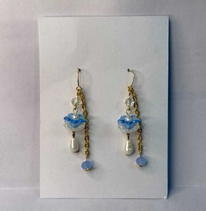 Beautiful Handmade Beaded Floral Earrings - Blue