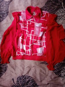 Retro Red Geometric Print Top