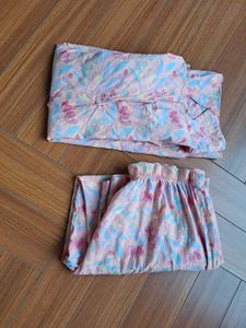 Floral Print Button-Down Shirt Bottom CordSet