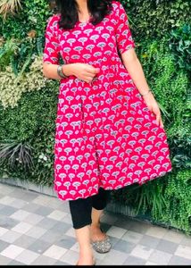 Elegant red Lotus Printed Dress