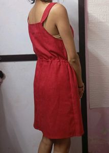 Red Button-Front Mini Dress