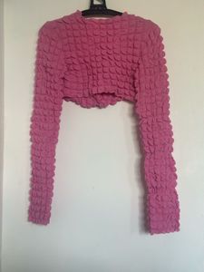 Pink Textured Cropped Jacket