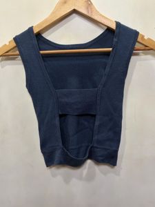 Navy Ribbed Crop Tank Top