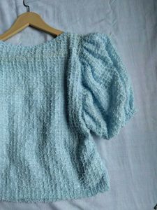 ELA Powder Blue Textured Crop Top