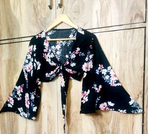 Black Printed Crop Top Size-30