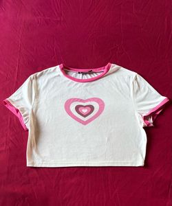 Shein Cute White & Pink Tshirt