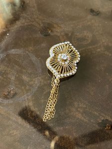 Rhinestone Gold-Tone Brooch with Chain