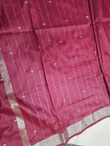 Elegant burgundy Saree with silver border