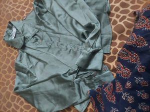 Zara satin Green Shirt