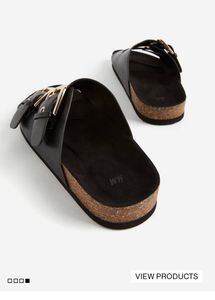 H&amp;M Black &amp; Beige Buckle slides