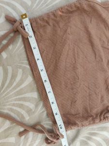 VICTORIA Brown Ribbed Tie-Side Crop Top