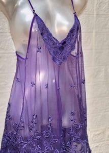 Net &amp; Lace Purple Sexy Transparent Night Wear