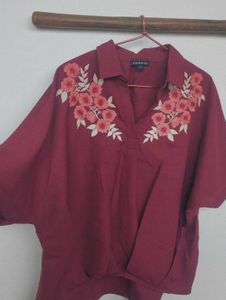 Oversized Maroon Embroidered Shirt
