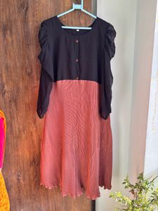 Two-Tone Pleated Dress