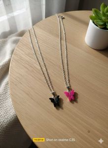 New 2 Butterfly Pendant Necklaces